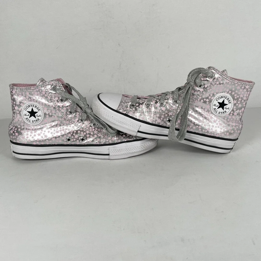 Converse CTAS Hi She's A Star Print Silver Pink Shoes Youth Junior Size 6 Bootie